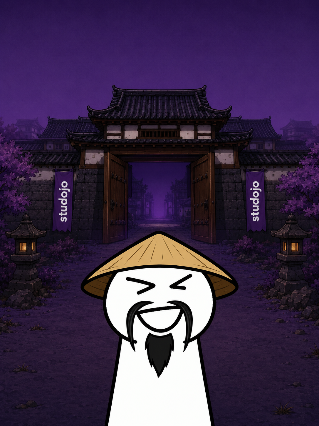 Bobie the career coach in front of the Studojo dojo gate