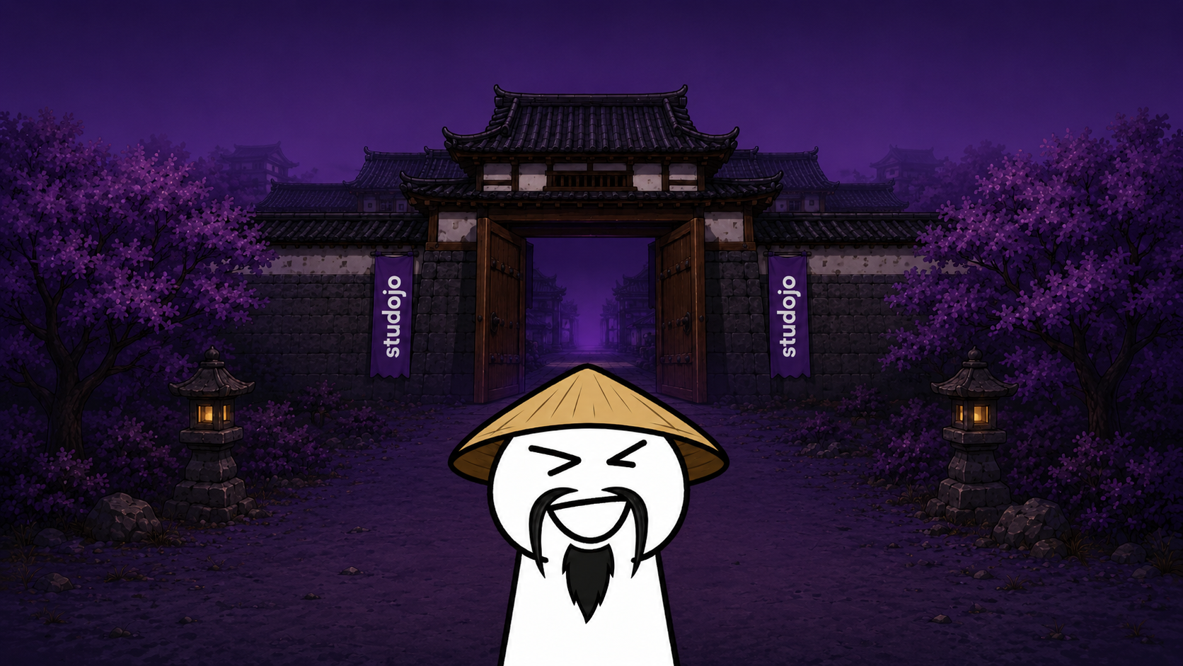 Bobie the career coach in front of the Studojo dojo gate